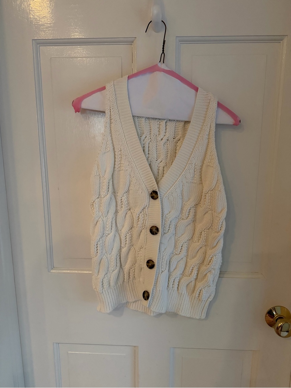 Pearl by Lela Rose Cable Knit Sweater Vest Cream Ivory Button Front S